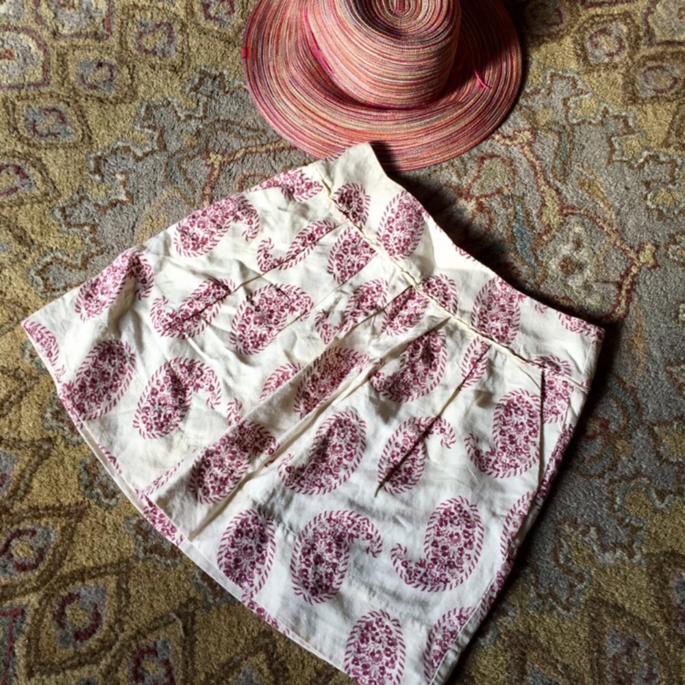 LOFT Ivory Raspberry Paisley Linen Skirt, Size 6 - Picture 2 of 6